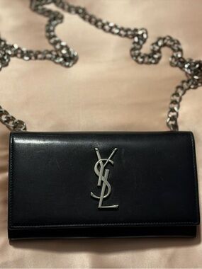 Saint Laurent Black Leather Card Holder with Embossed Code